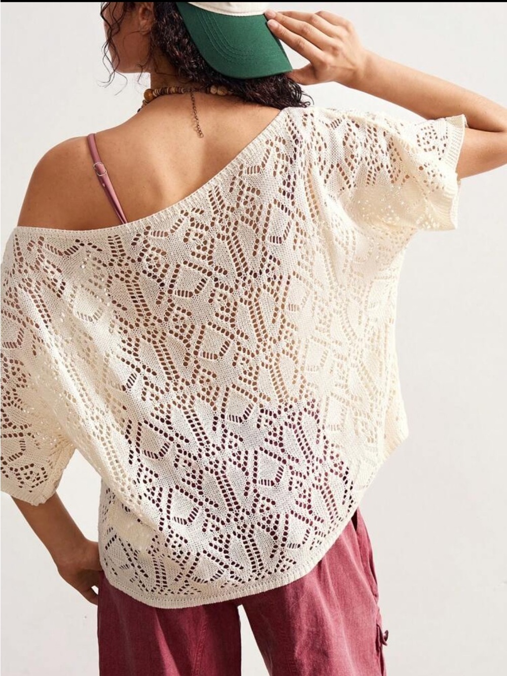 Open-Knit Cream Women’s Sweater - Lightweight Crochet Pullover - Picture 2 of 4
